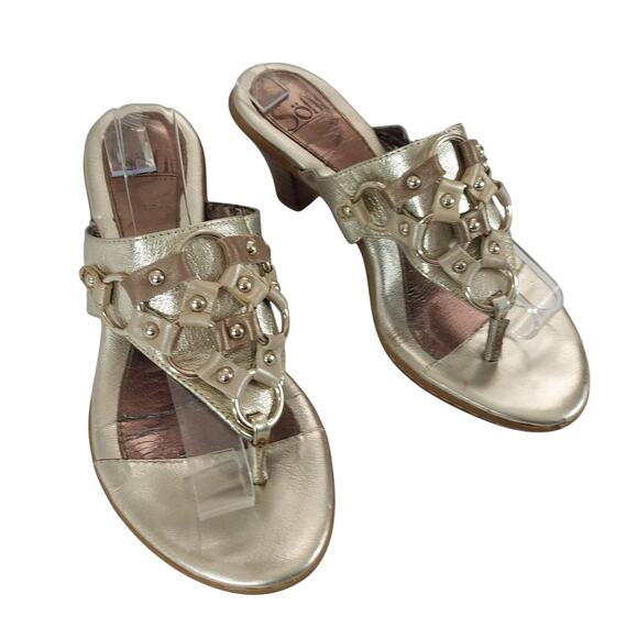 SOFFT! GOLDEN GENUINE LEATHER W/GOLD CHAINMAIL FRONT STACKED HEELS! SZ 6M - Picture 12 of 12